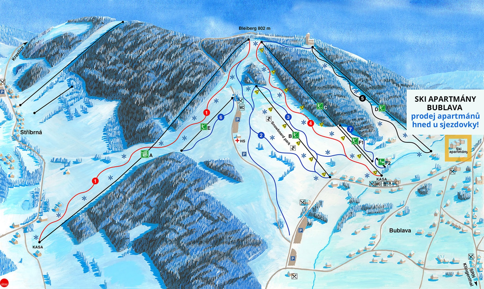 Mapa ski areálu Bublava – Stříbrná